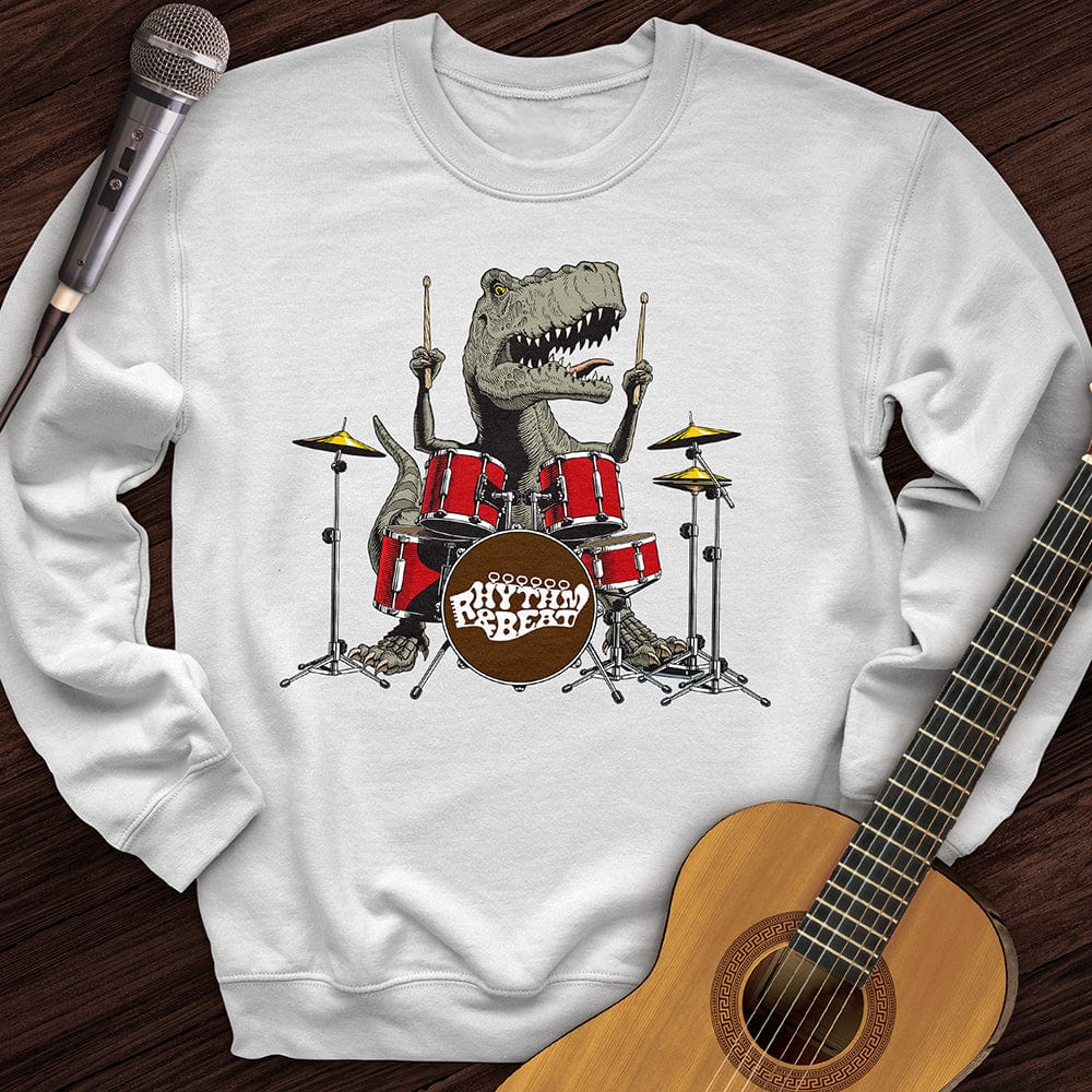 Printify Sweatshirt White / S T-Rex Playing Drums Crewneck