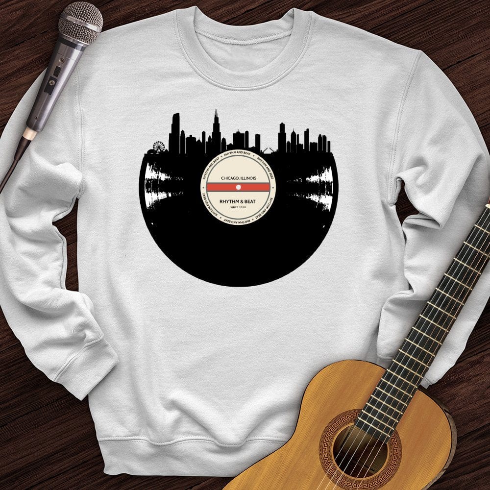 Printify Sweatshirt White / S Vinyl Skyline Chicago Crewneck