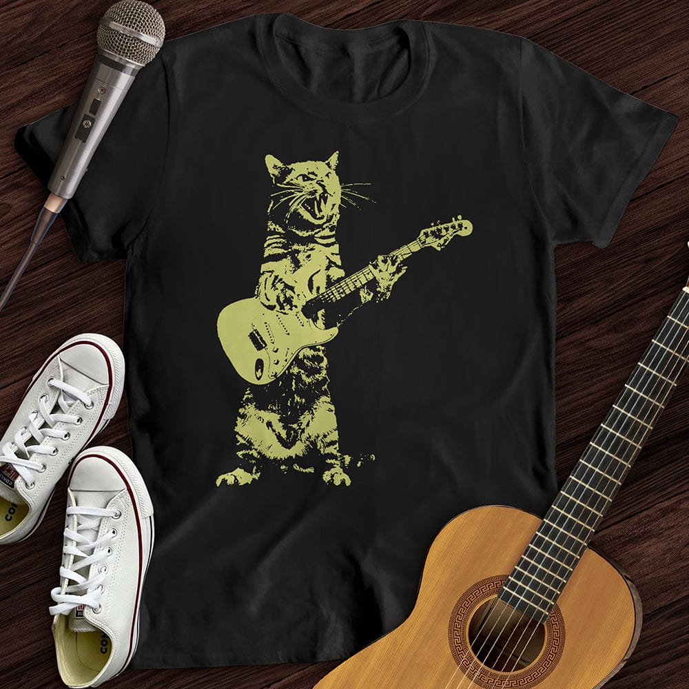 Printify T-Shirt Black / S Cat Guitar T-Shirt