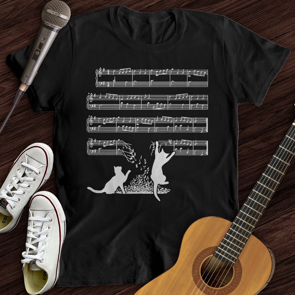 Printify T-Shirt Black / S Cat Music Sheet T-Shirt