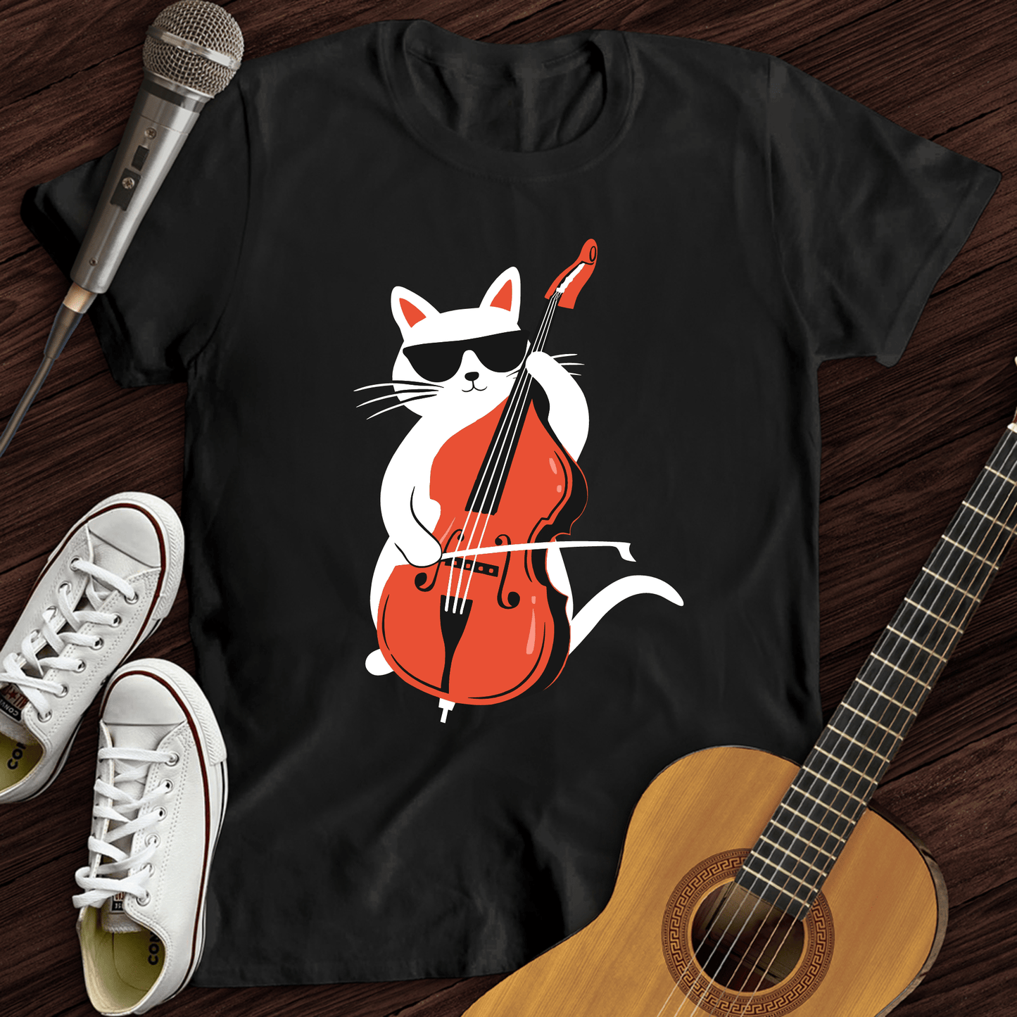 Printify T-Shirt Black / S Cat Playing Cello T-Shirt