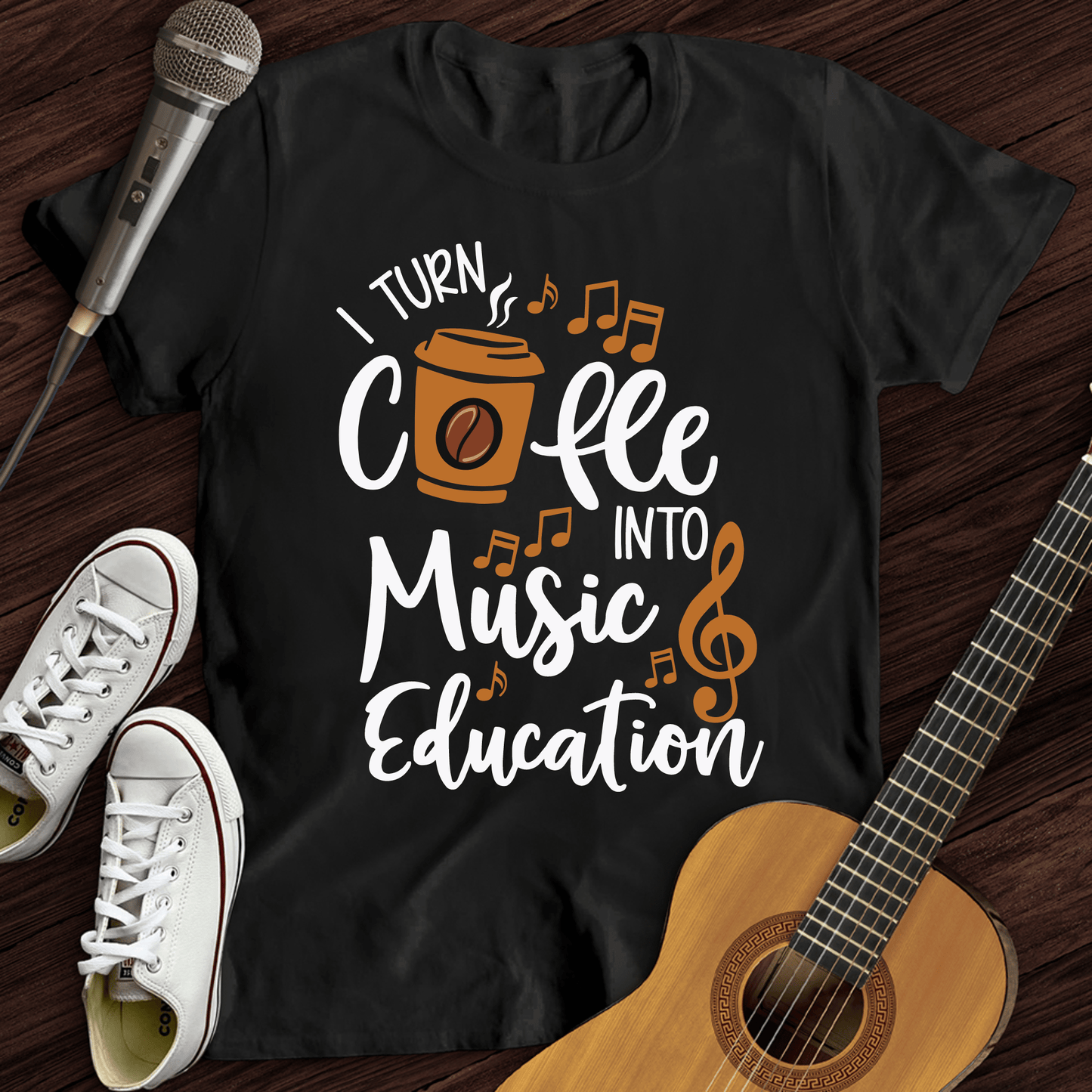 Printify T-Shirt Black / S Coffee Into Music education T-Shirt