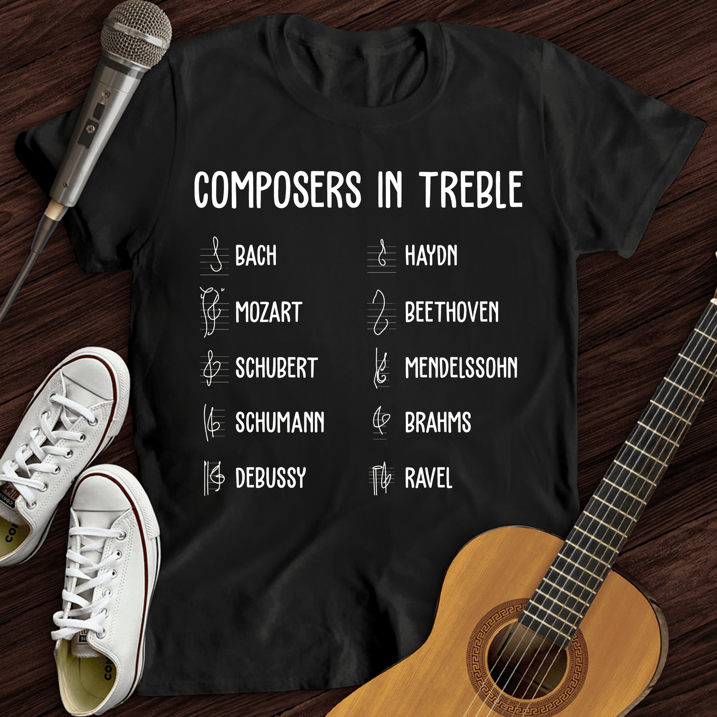 Printify T-Shirt Black / S Composers In Treble T-Shirt