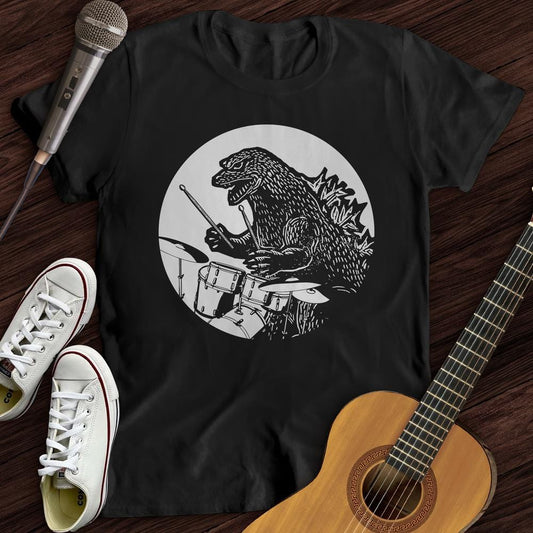 Printify T-Shirt Black / S Dino Playing Drums T-Shirt