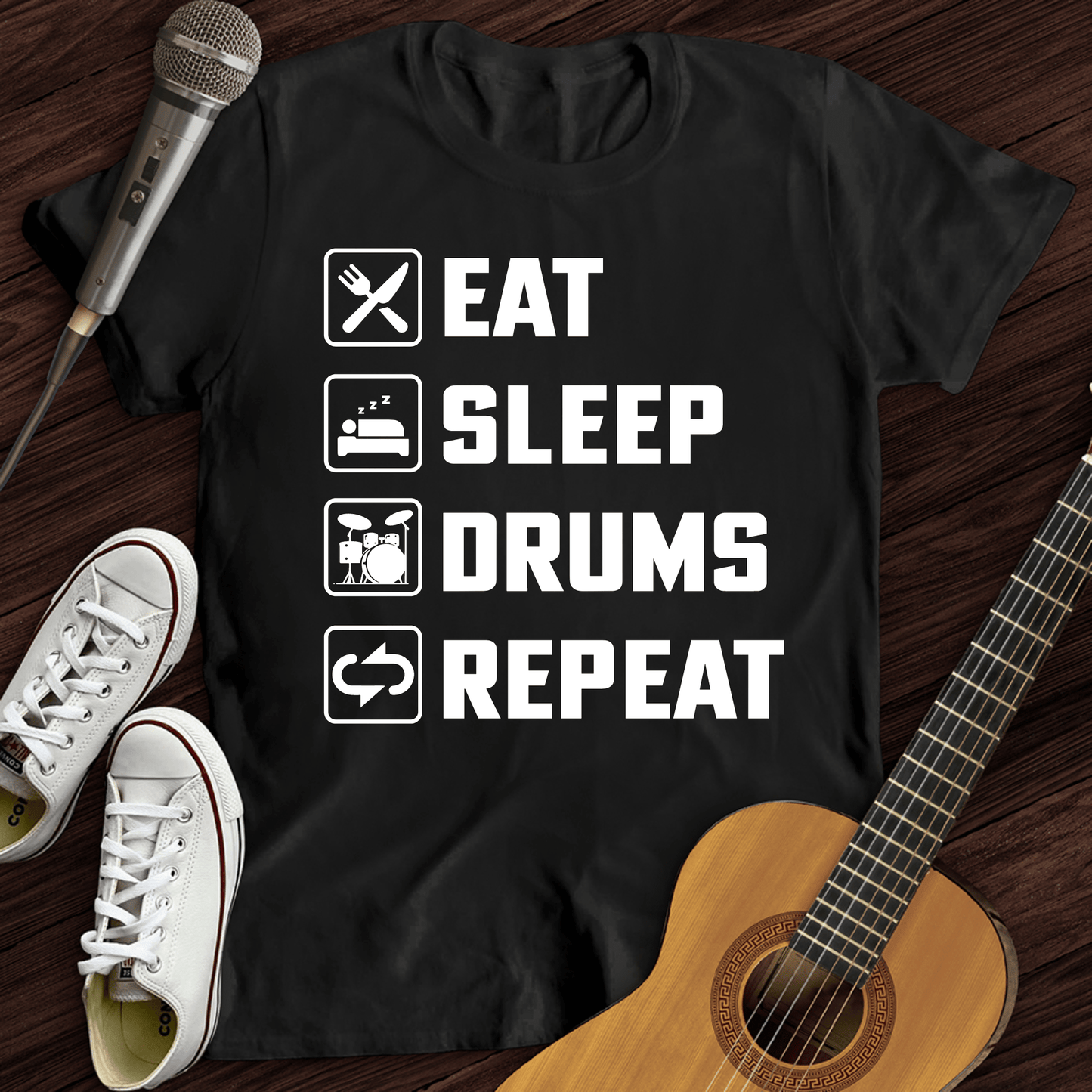 Printify T-Shirt Black / S Eat, Sleep, Drums, Repeat T-Shirt