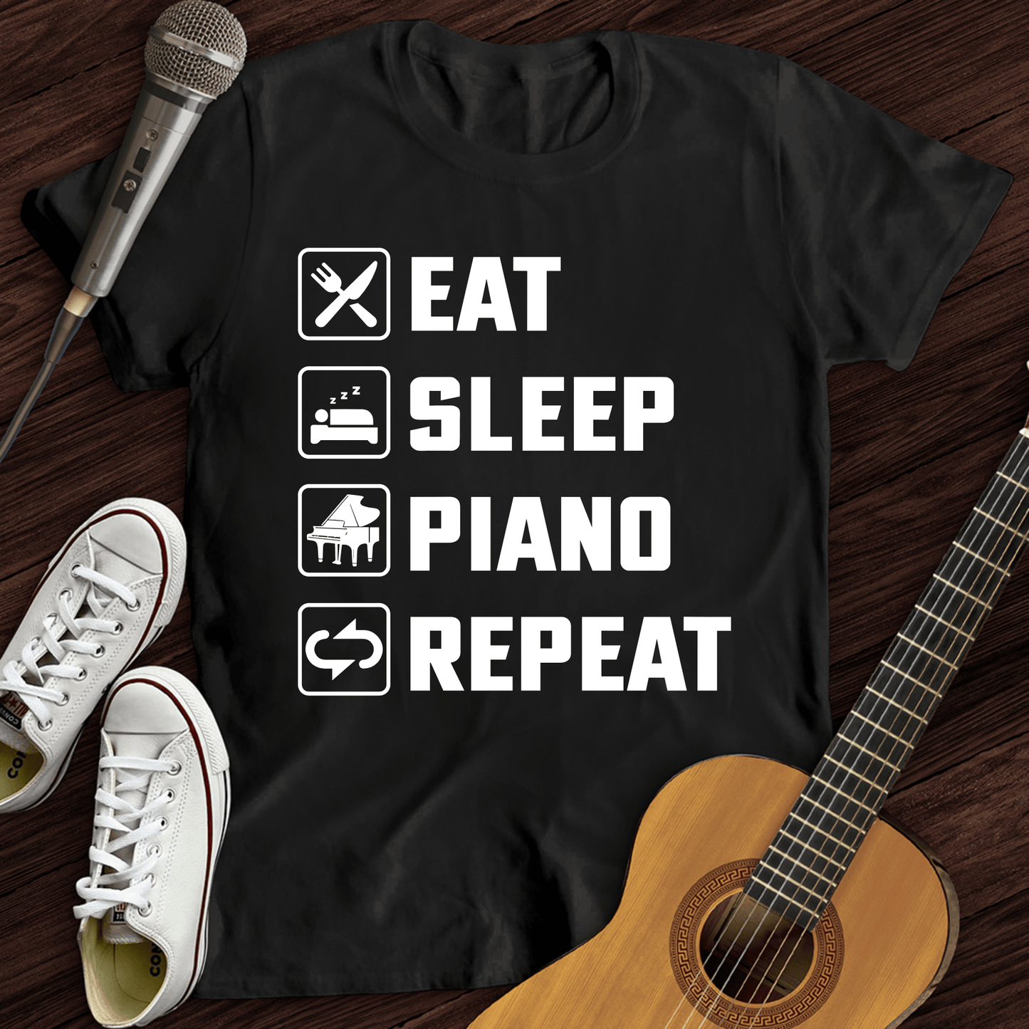 Printify T-Shirt Black / S Eat, Sleep, Piano, Repeat T-Shirt