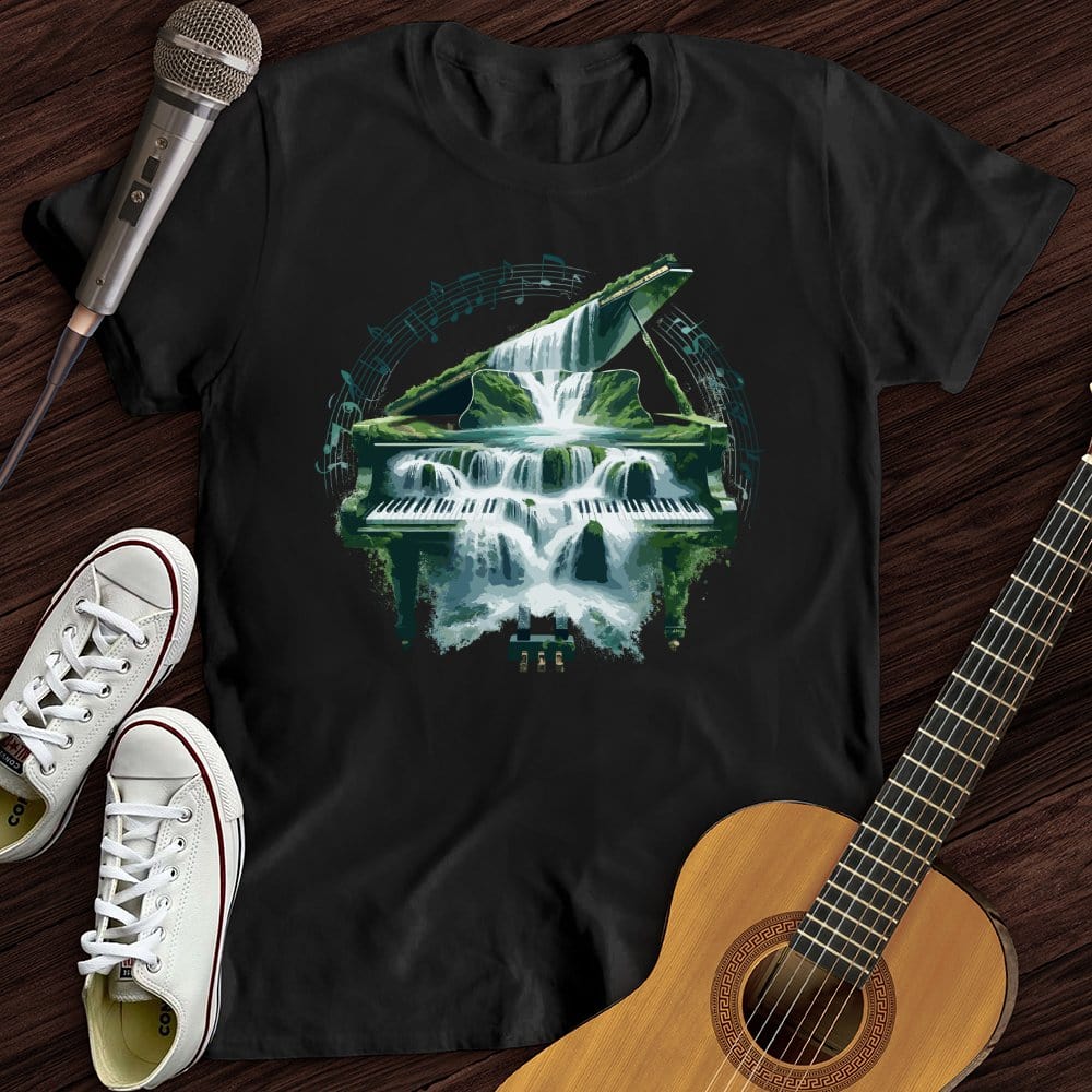 Printify T-Shirt Black / S Piano Waterfall T-Shirt