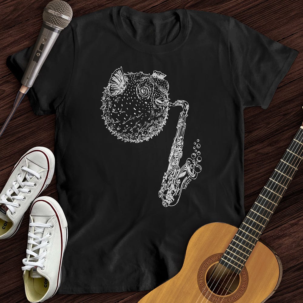 Printify T-Shirt Black / S Puffer Fish Saxophone T-Shirt