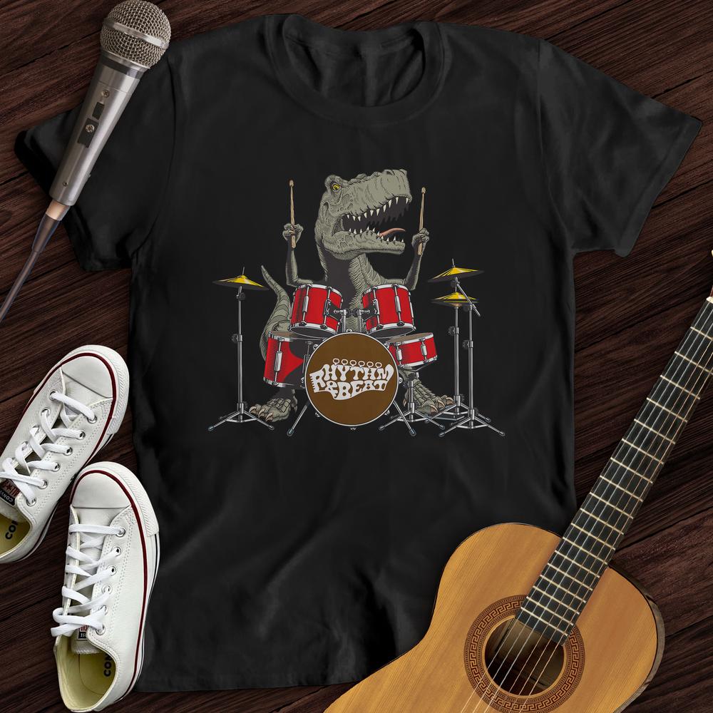 Printify T-Shirt Black / S T-Rex Playing Drums T-Shirt