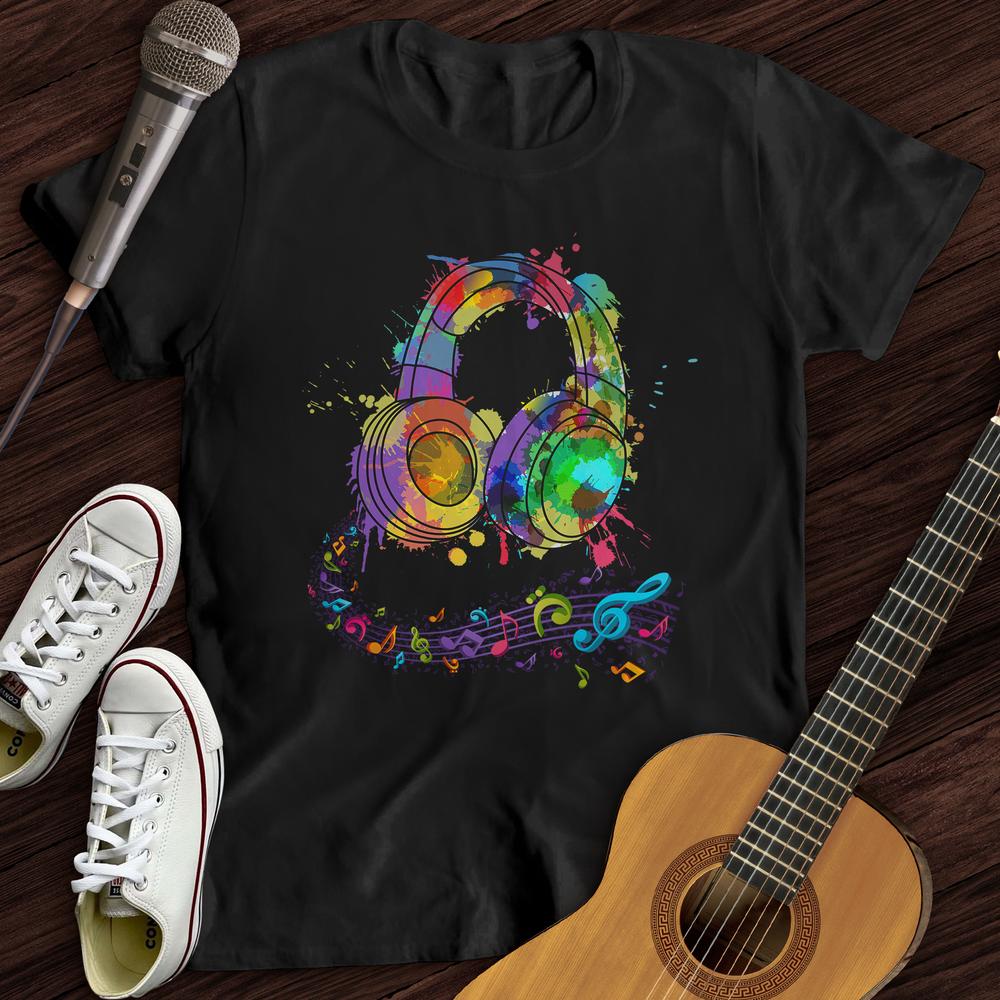Printify T-Shirt Black / S Watercolor Headphones T-Shirt