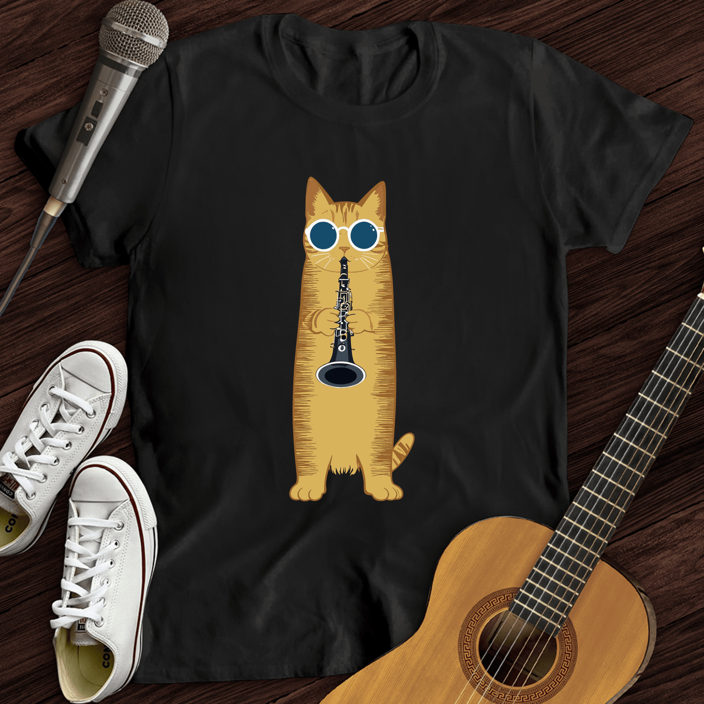 Printify T-Shirt Cat Playing The Clarinet T-Shirt