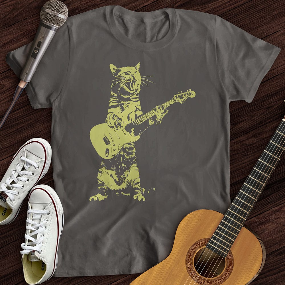 Printify T-Shirt Charcoal / S Cat Guitar T-Shirt