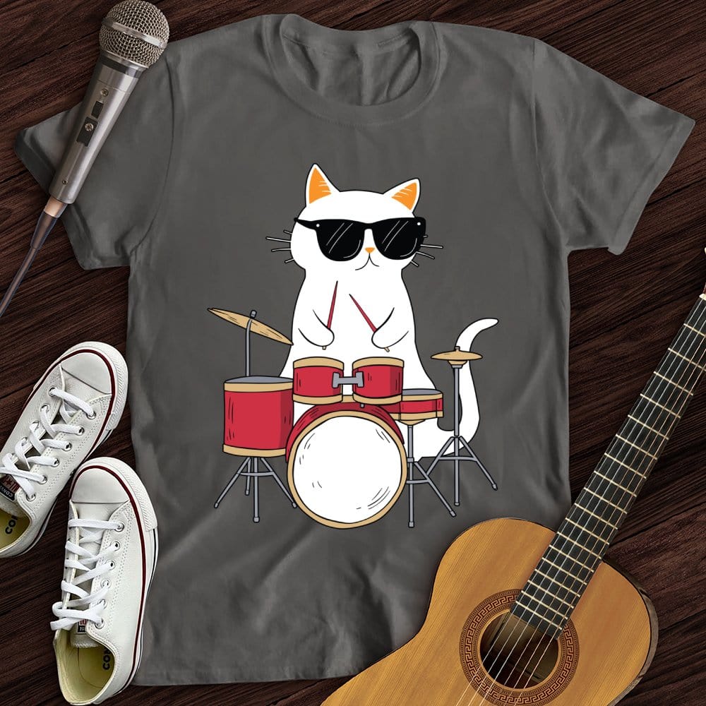 Printify T-Shirt Charcoal / S Drummer Cat T-Shirt