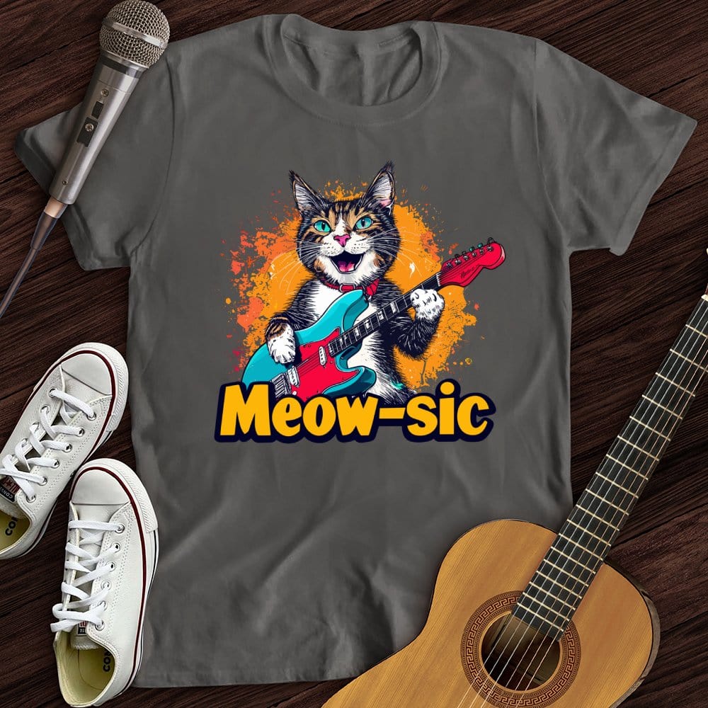 Printify T-Shirt Charcoal / S Music Meow T-Shirt