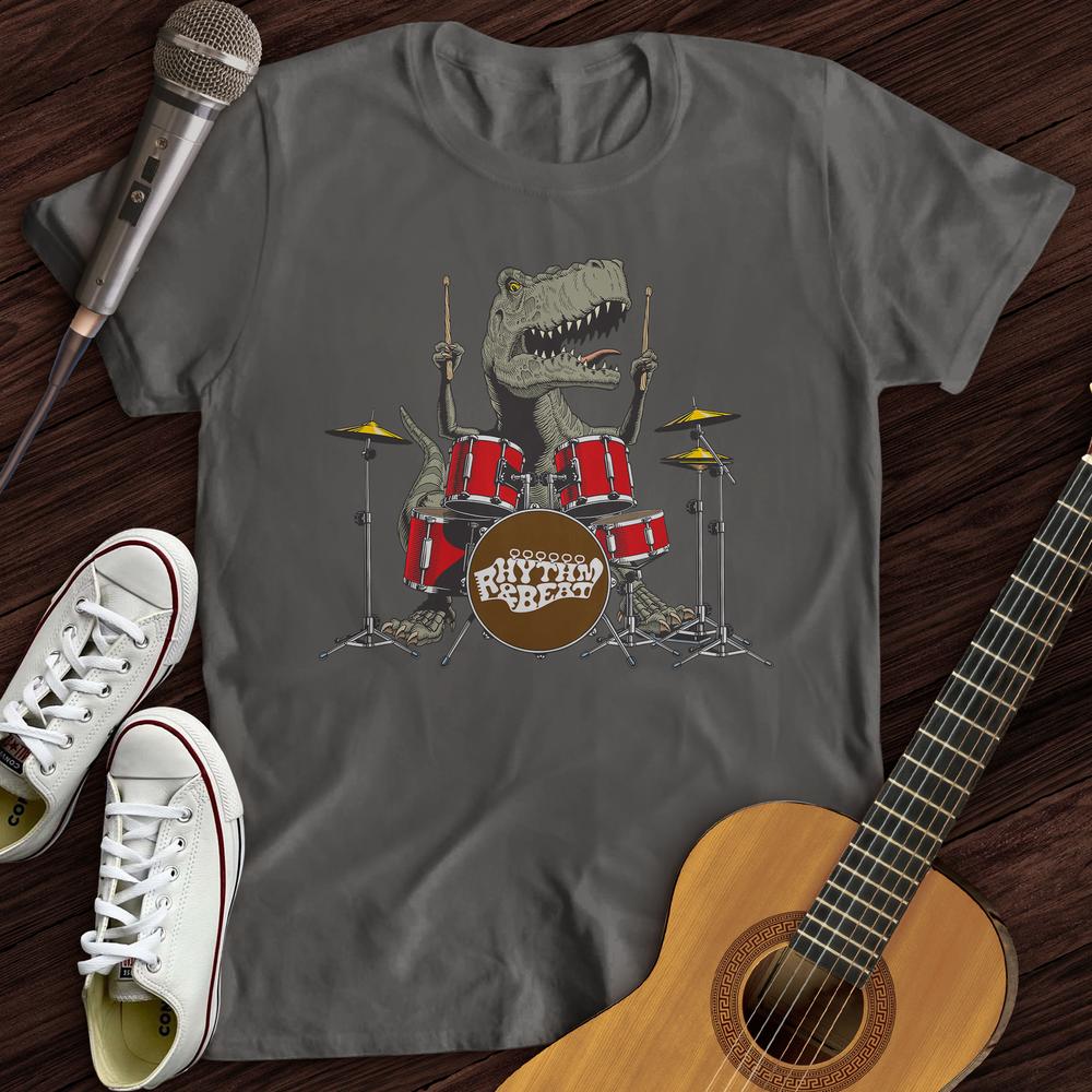 Printify T-Shirt Charcoal / S T-Rex Playing Drums T-Shirt