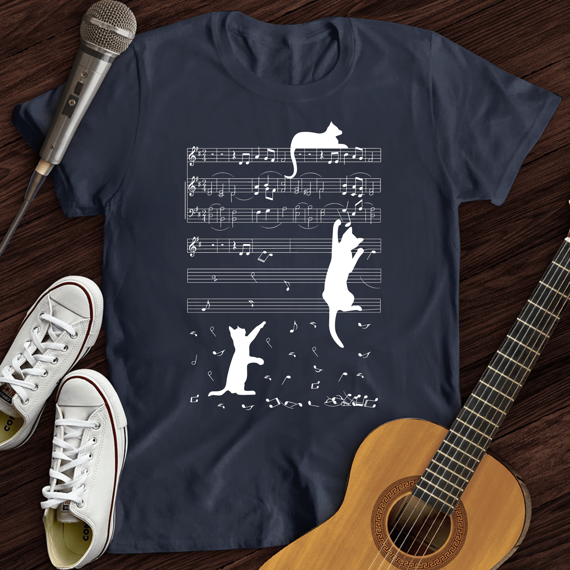 Printify T-Shirt Climbing Cat On Musical Note T-Shirt