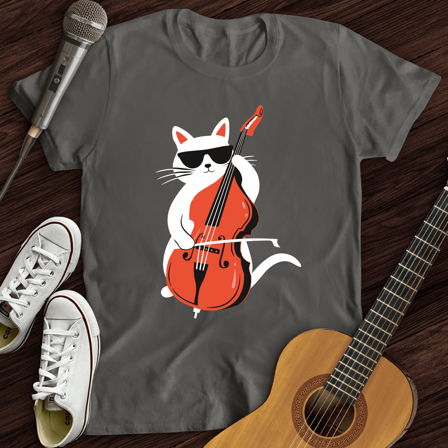 Printify T-Shirt Dark Heather / S Cat Playing Cello T-Shirt