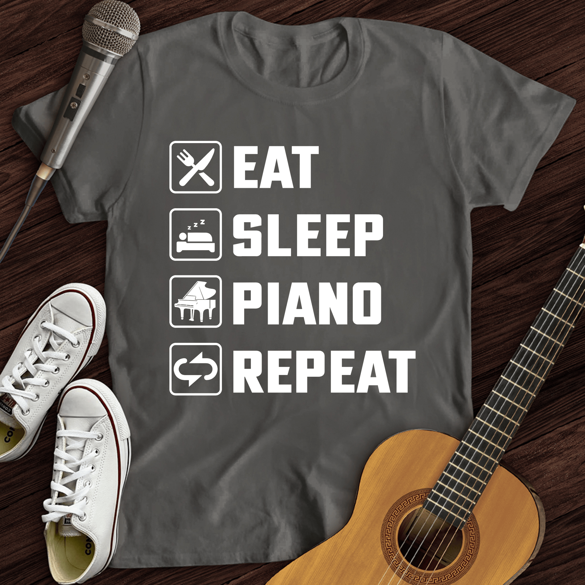 Printify T-Shirt Dark Heather / S Eat, Sleep, Piano, Repeat T-Shirt