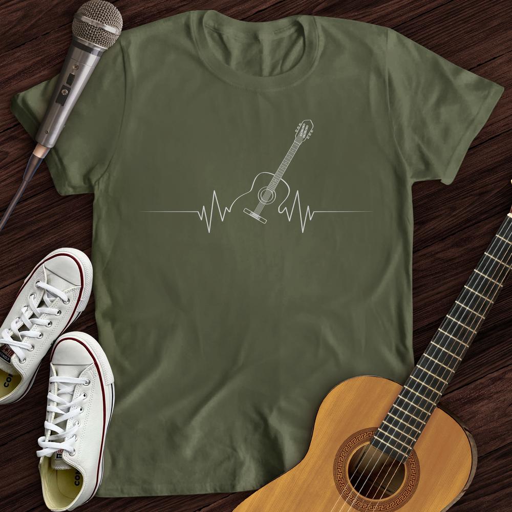 Printify T-Shirt Military Green / S Acoustic Guitar Heart Beat T-Shirt