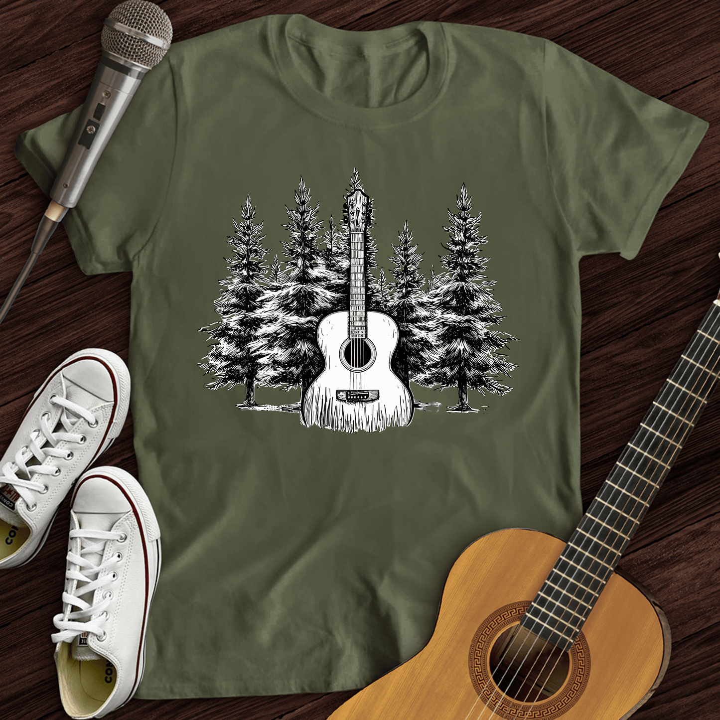 Printify T-Shirt Military Green / S Acoustic Pines T-Shirt