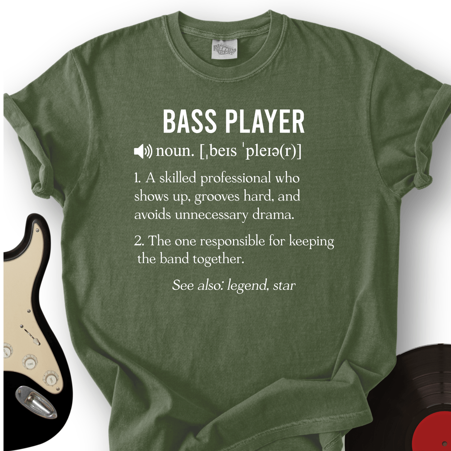 Printify T-Shirt Military Green / S Bass Player T-Shirt