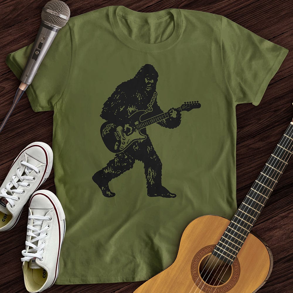 Printify T-Shirt Military Green / S Bigfoot Playing Guitar T-Shirt