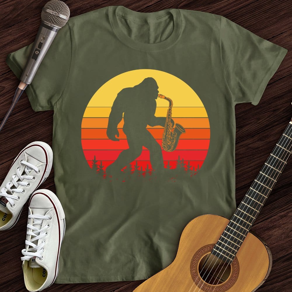 Printify T-Shirt Military Green / S BigFoot Playing Sax T-Shirt