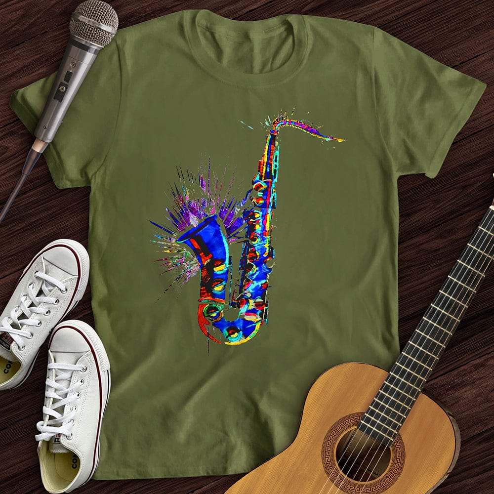 Printify T-Shirt Military Green / S Blue Jazz Sax T-Shirt
