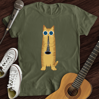 Printify T-Shirt Military Green / S Cat Playing The Clarinet T-Shirt