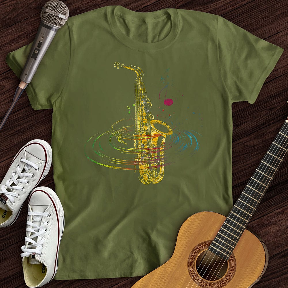 Printify T-Shirt Military Green / S Colorful Sax T-Shirt
