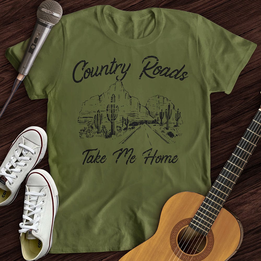 Printify T-Shirt Military Green / S Country Roads T-Shirt
