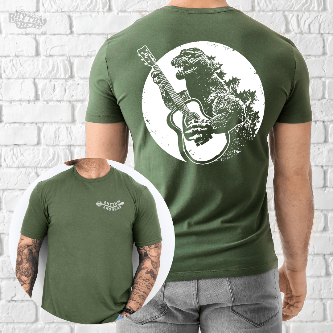 Printify T-Shirt Military Green / S Dino Guitar T-Shirt