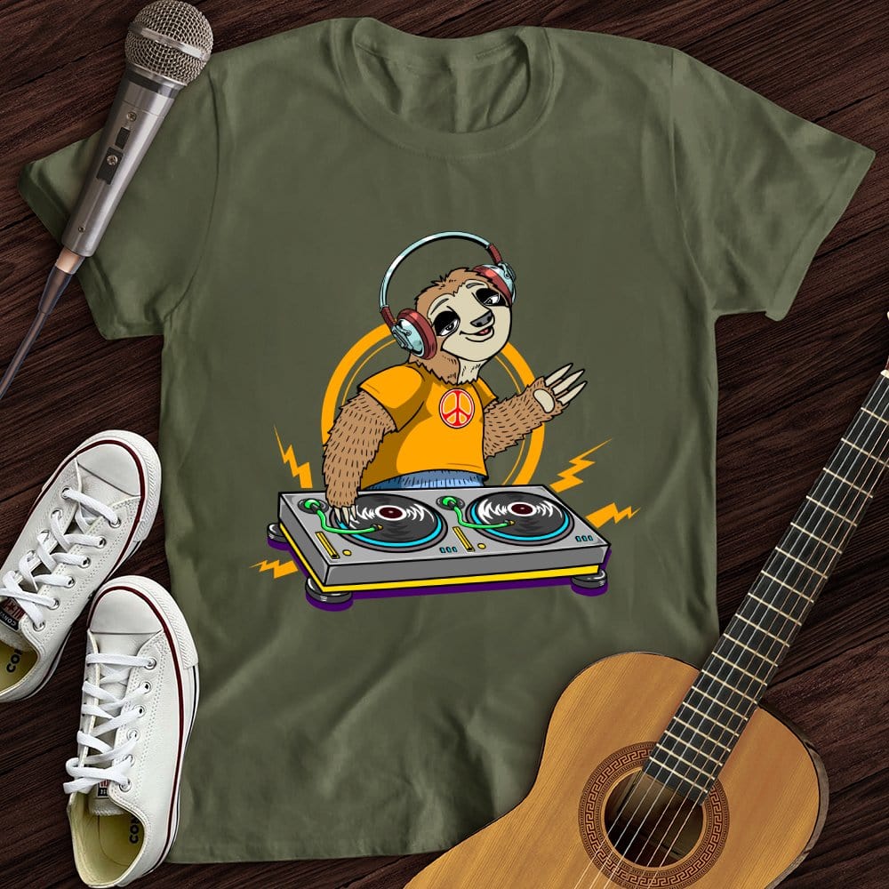 Printify T-Shirt Military Green / S DJ Sloth T-Shirt