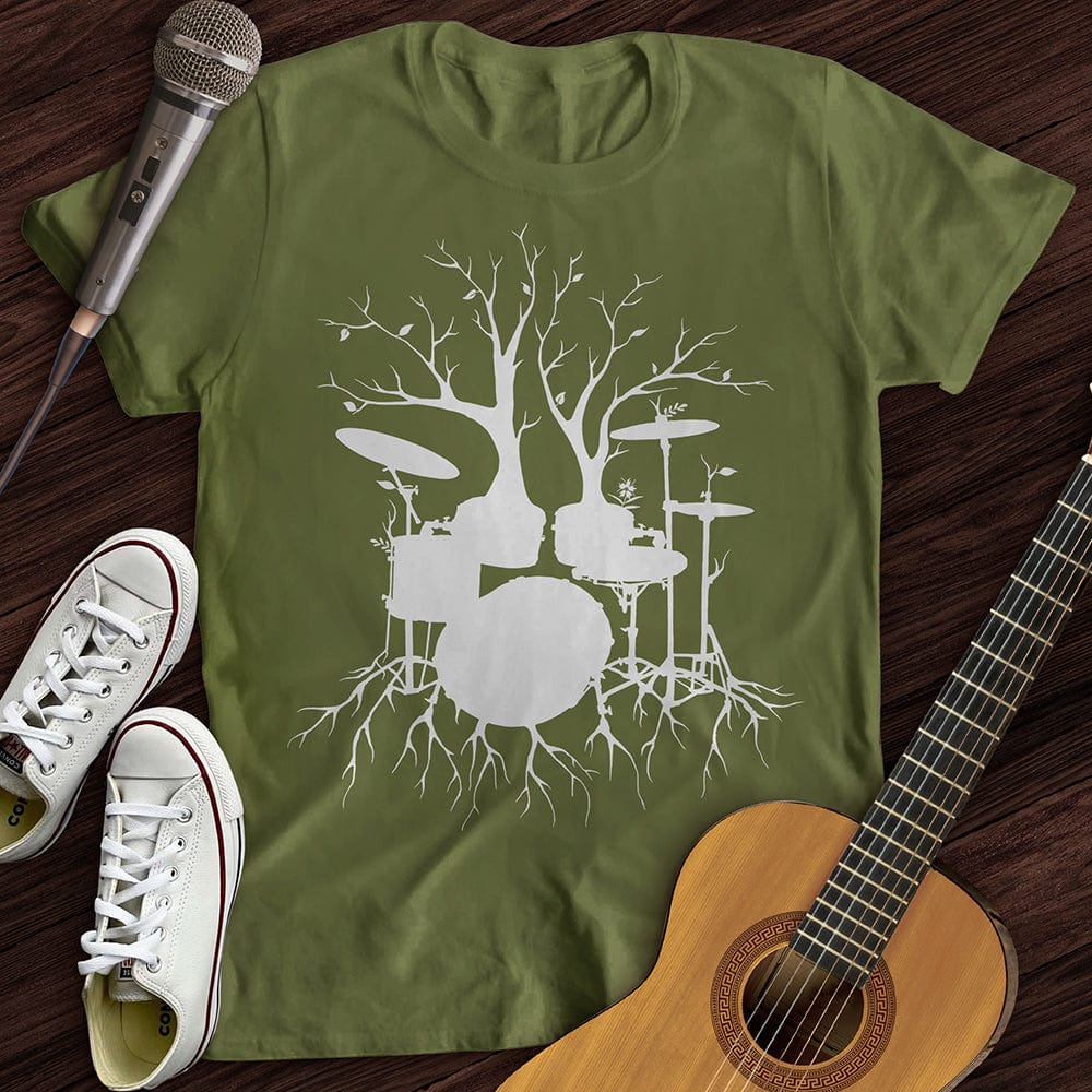Printify T-Shirt Military Green / S Drumming Roots T-Shirt