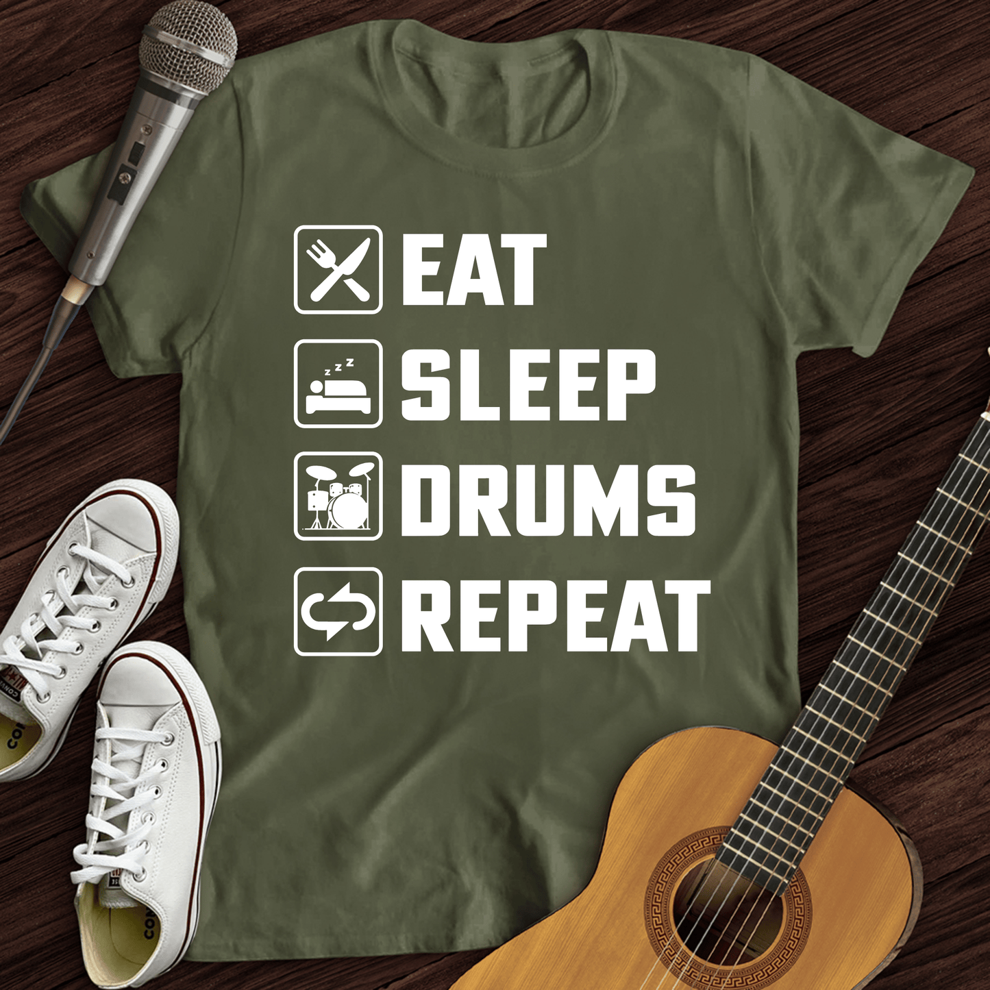 Printify T-Shirt Military Green / S Eat, Sleep, Drums, Repeat T-Shirt