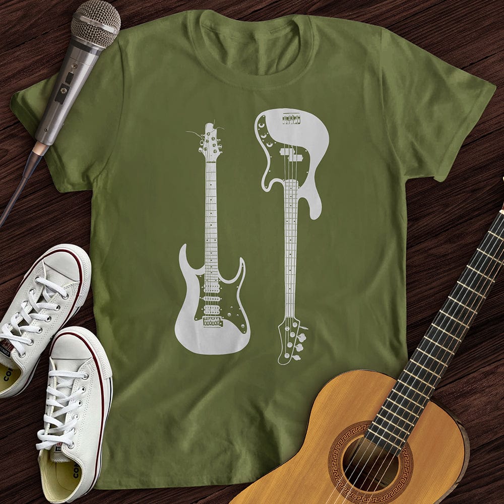 Printify T-Shirt Military Green / S Electric and Bass Guitar T-Shirt