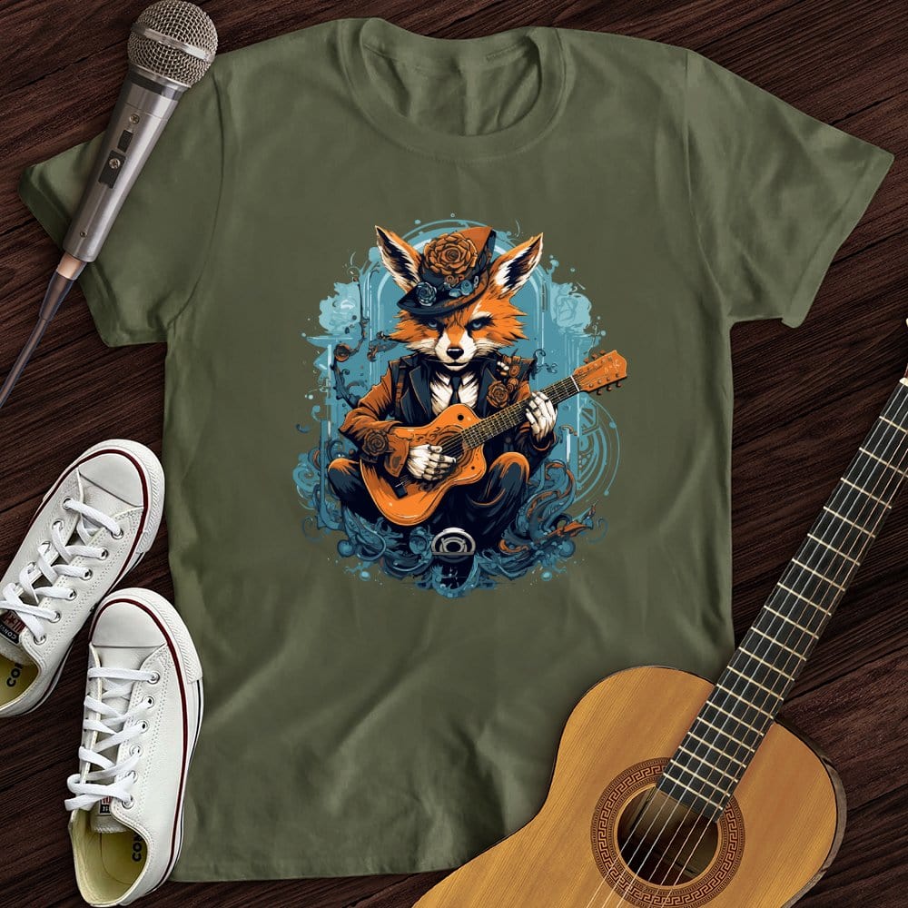 Printify T-Shirt Military Green / S Fox Playing Guitar T-Shirt