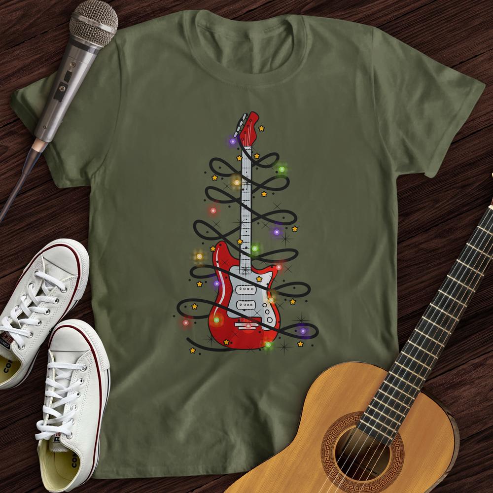 Printify T-Shirt Military Green / S Guitar Christmas Lights T-Shirt