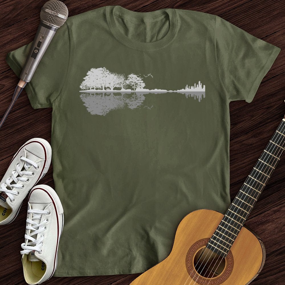Printify T-Shirt Military Green / S Guitar Reflection T-Shirt