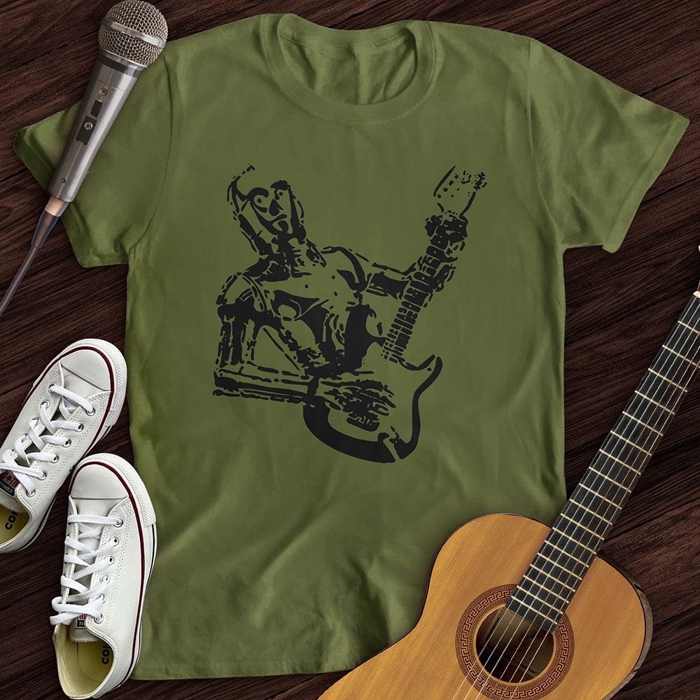 Printify T-Shirt Military Green / S Guitar Robot T-Shirt