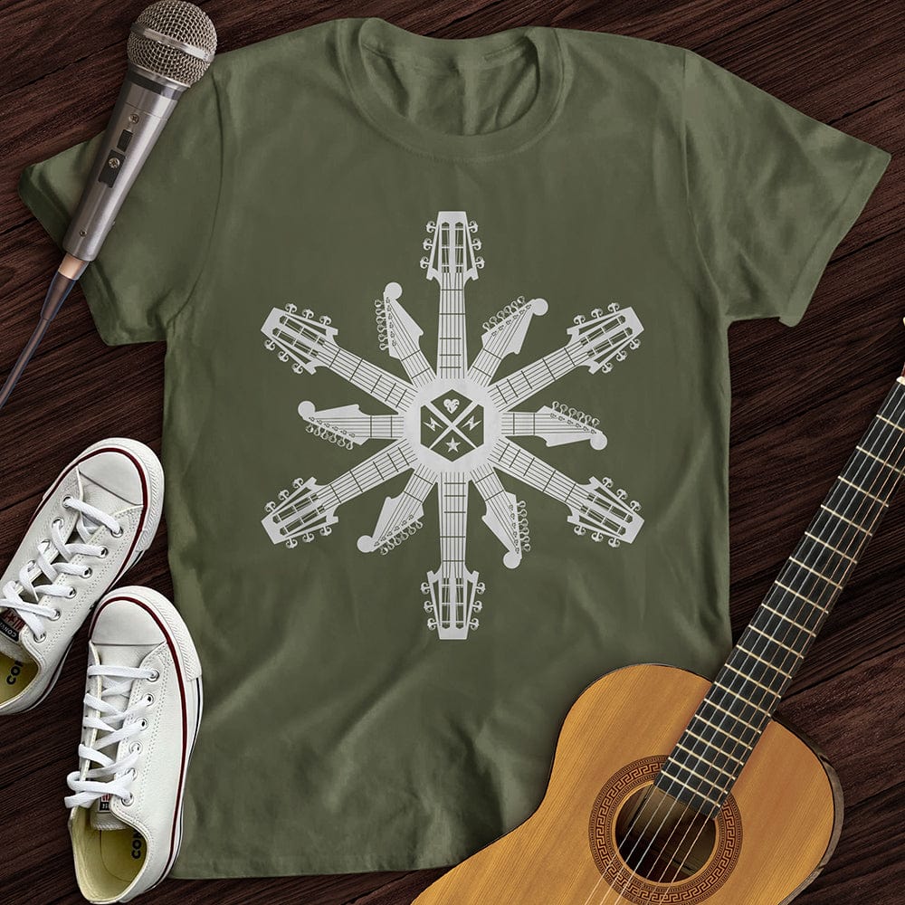 Printify T-Shirt Military Green / S Guitar Snowflake T-Shirt