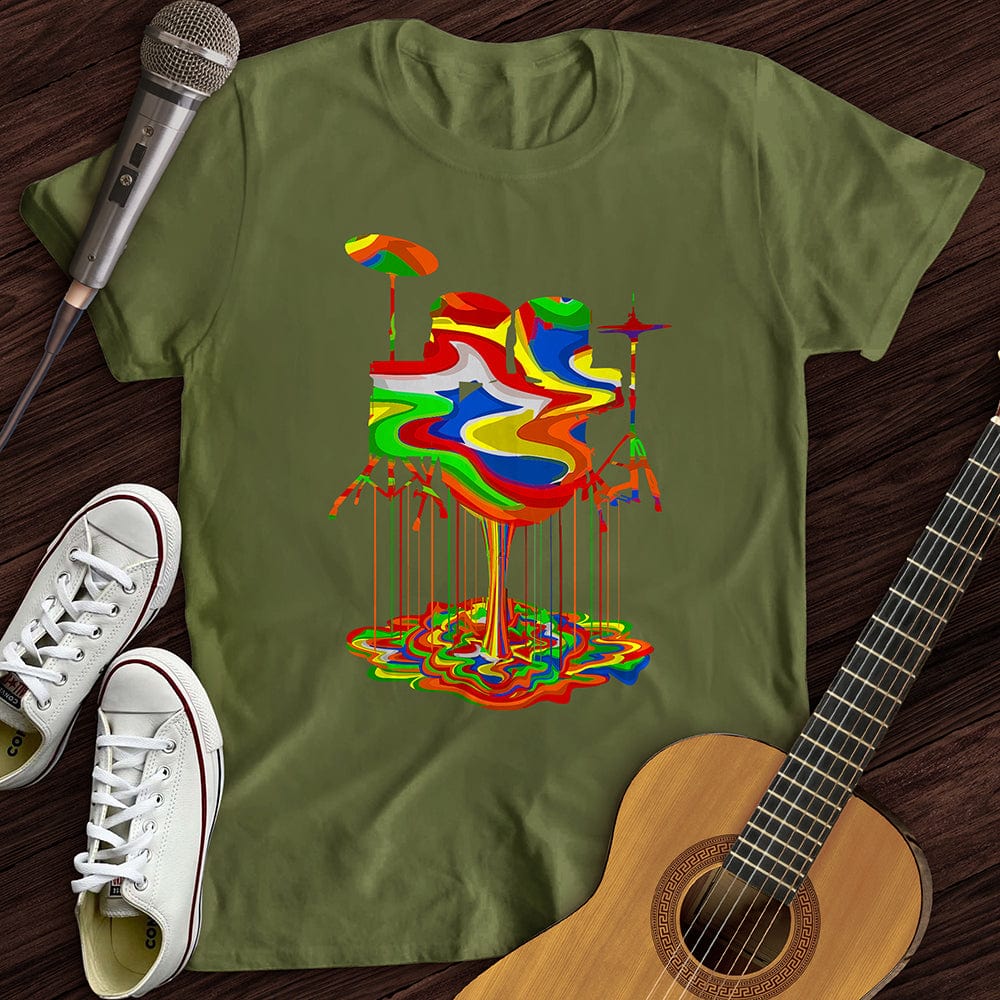 Printify T-Shirt Military Green / S Melting Drums T-Shirt