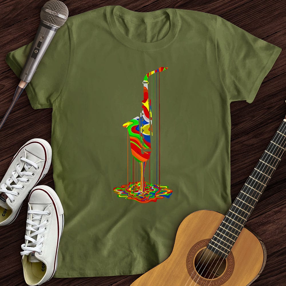 Printify T-Shirt Military Green / S Melting Saxophone T-Shirt