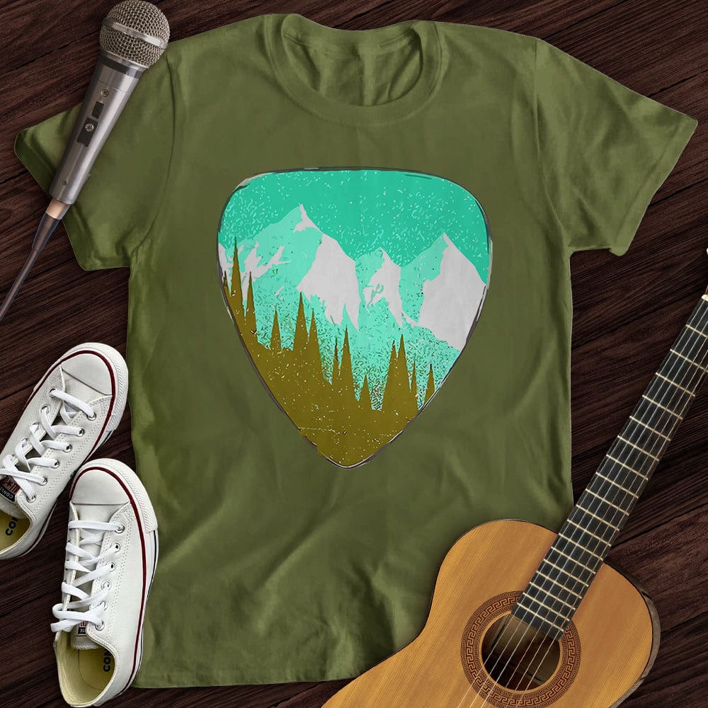 Printify T-Shirt Military Green / S Mountain Guitar Pick T-Shirt