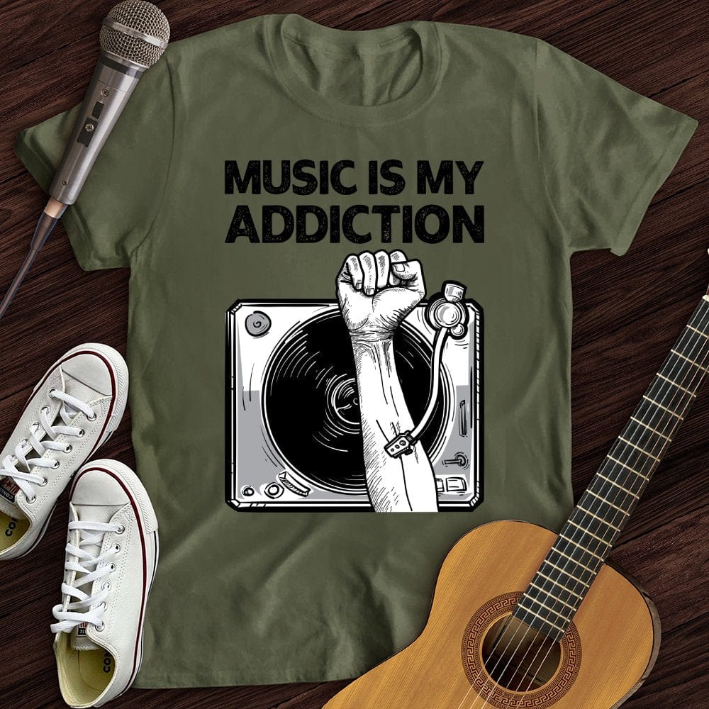 Printify T-Shirt Military Green / S Music Is My Addiction T-Shirt