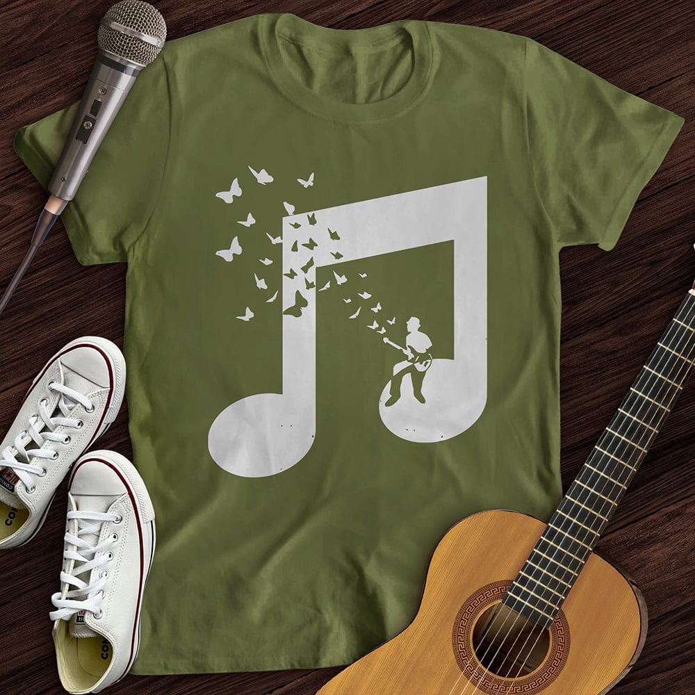 Printify T-Shirt Military Green / S Musical Butterfly Guitar T-Shirt