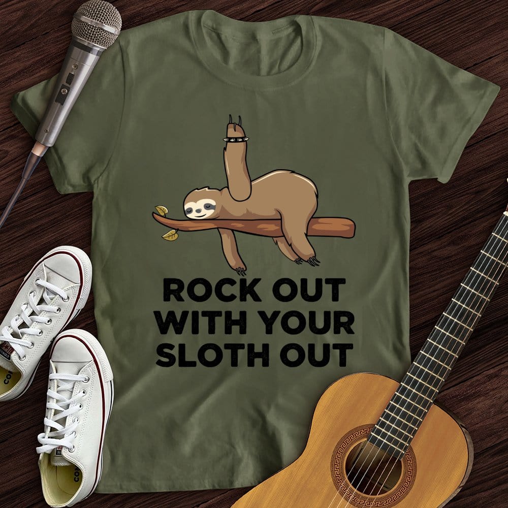 Printify T-Shirt Military Green / S Party Sloth T-Shirt