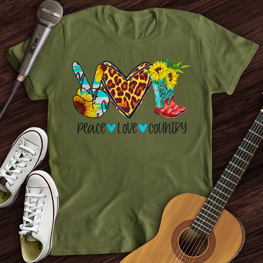 Printify T-Shirt Military Green / S Peace, Love, Country T-Shirt