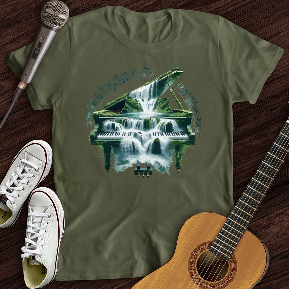 Printify T-Shirt Military Green / S Piano Waterfall T-Shirt
