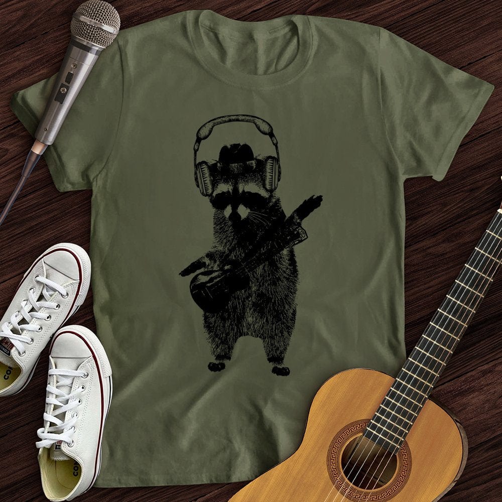 Printify T-Shirt Military Green / S Racoon Rocker T-Shirt